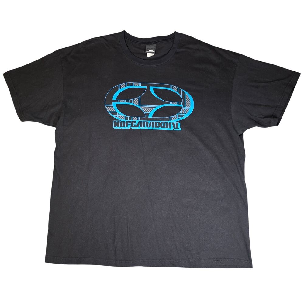 Vintage No Fear MX T Shirt Mens 2XL Black Blue Oval Logo Motocross Racing Y2K